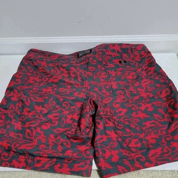 Converse One Star Swim Trunks 38 Men's Swim Suit Red Black Floral Cotton Blend - Picture 2 of 3